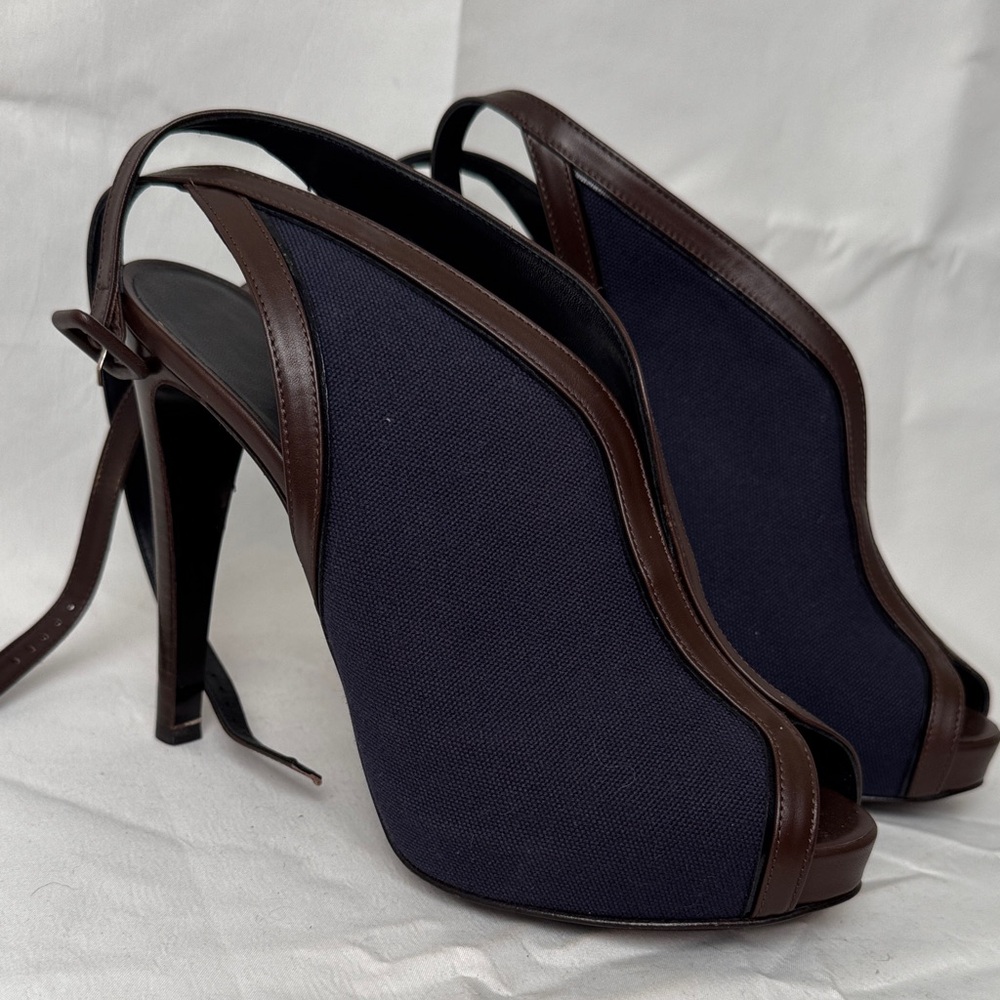 Hermes Navy and Brown Women's Gala Platform Heels